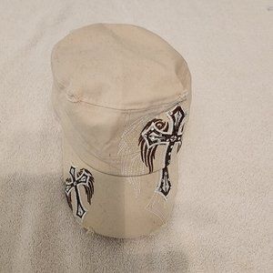 Stylish Pit Bull cream newsboy cap with embellished jewel crosses design